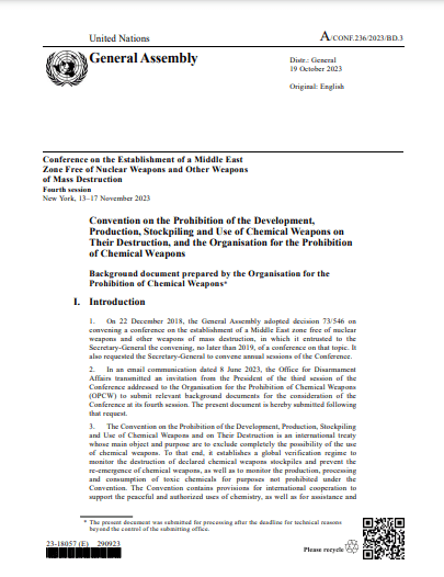 Background document provided by OPCW at the 4th session of the conference on the Establishment of a Middle East Zone Free of Nuclear Weapons and other Weapons of Mass Destruction.